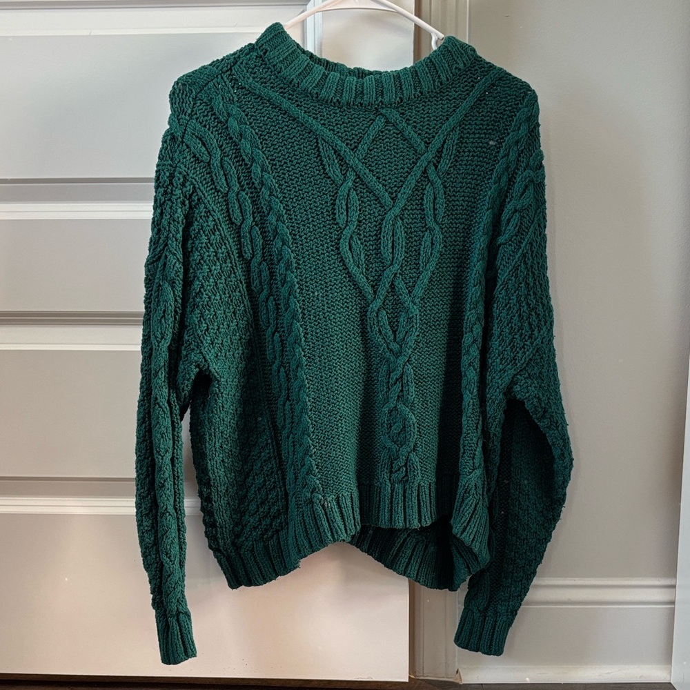 Aerie Dark Green Cable Knit Sweater